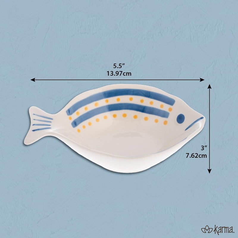 Karma Ceramic Hand Painted Snack Dish Fish Shaped Small Bowls Cute Small Dip Bowl Saucer Appetizer Plate Green - Image 2