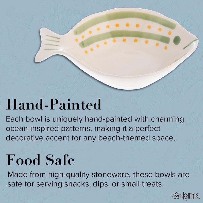 Karma Ceramic Hand Painted Snack Dish Fish Shaped Small Bowls Cute Small Dip Bowl Saucer Appetizer Plate Green - Image 4