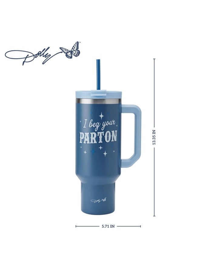 Dolly Parton Tumbler With Handle, Double Wall Vacuum Insulated Stainless Steel With Straw Lid, Cold For Up To 24 Hours Or Hot For Up To 8 Hours, 40 Ounce, Blue - Image 2