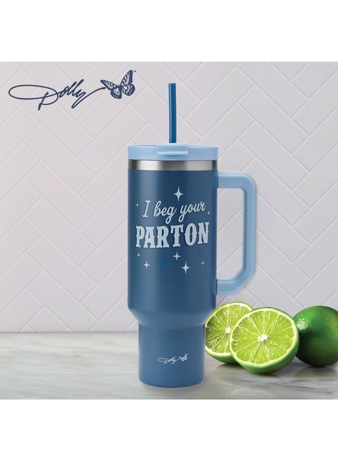 Dolly Parton Tumbler With Handle, Double Wall Vacuum Insulated Stainless Steel With Straw Lid, Cold For Up To 24 Hours Or Hot For Up To 8 Hours, 40 Ounce, Blue - Image 4