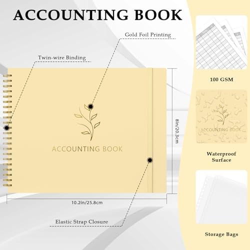 AKONEGE Accounting Ledger Book for Small Business & Personal Use, Horizontal Expense Tracker Notebook Ledger Book for Bookkeeping, Financial Income and Expense Log Book 10.2" x 8", Light Yellow - Image 2