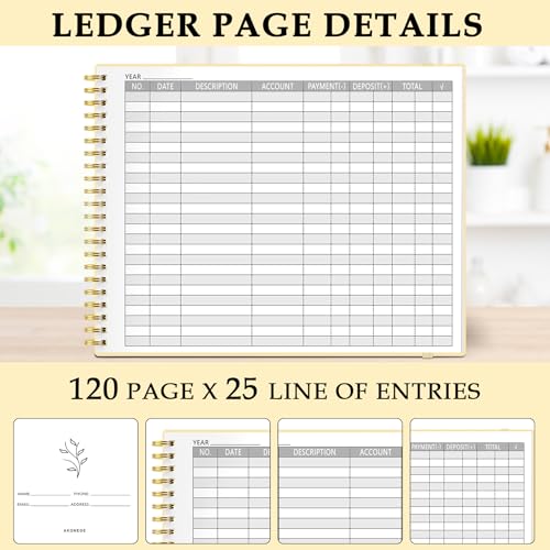 AKONEGE Accounting Ledger Book for Small Business & Personal Use, Horizontal Expense Tracker Notebook Ledger Book for Bookkeeping, Financial Income and Expense Log Book 10.2" x 8", Light Yellow - Image 3