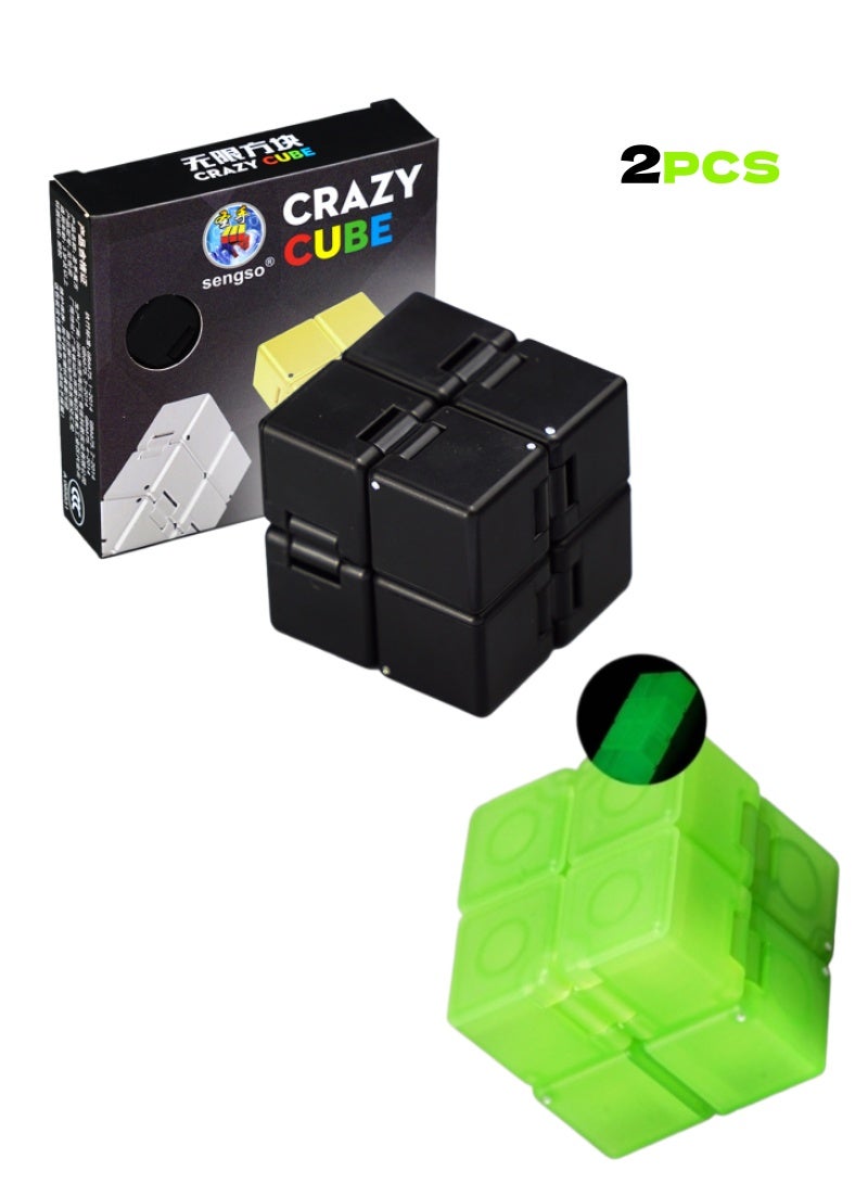 sengso 2 Pack Infinity Cube Fidget Toy, Portable Desk Toy for Teens and Adults, Cool Mini Gadget for Fun and Relaxation, Unique Idea That Is Light on the Fingers and Hands (Black and Glow-in-the-Dark Green) - Image 1