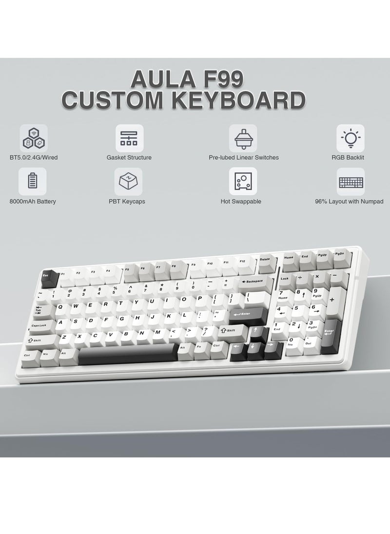 AULA - F99 Wireless Mechanical Keyboard,Tri-mode BT5.0/2.4GHz/USB-C Keyboard,Pre-lubed Linear Switches,Gasket Structure,RGB Backlit Gaming Keyboard - Image 1
