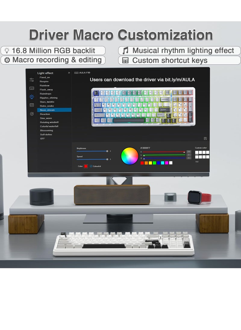 AULA - F99 Wireless Mechanical Keyboard,Tri-mode BT5.0/2.4GHz/USB-C Keyboard,Pre-lubed Linear Switches,Gasket Structure,RGB Backlit Gaming Keyboard - Image 1
