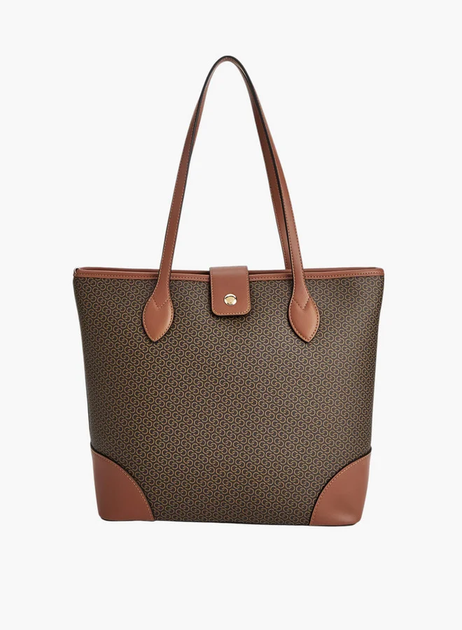 Celeste Women Monogram Print Tote Bag with Double Handle and Zip Closure