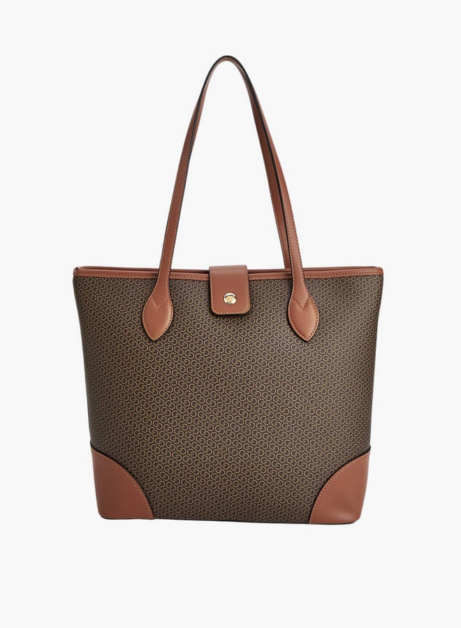 Celeste Women Monogram Print Tote Bag with Double Handle and Zip Closure  - Image 2