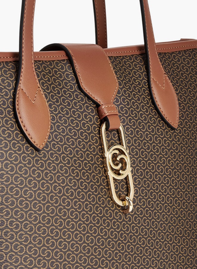 Celeste Women Monogram Print Tote Bag with Double Handle and Zip Closure  - Image 3