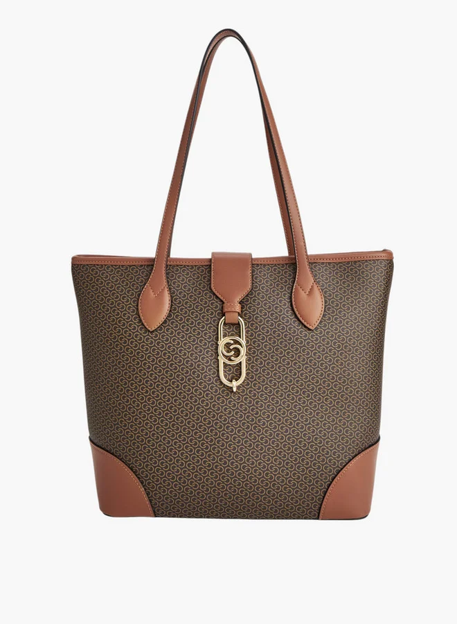Celeste Women Monogram Print Tote Bag with Double Handle and Zip Closure