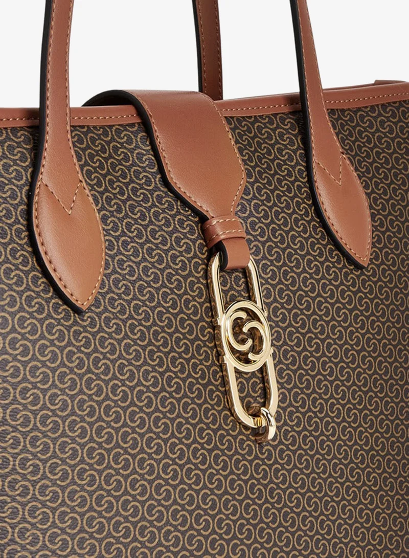 Celeste TAN Women Monogram Print Tote Bag with Double Handle and Zip Closure for Women | Best Price UAE