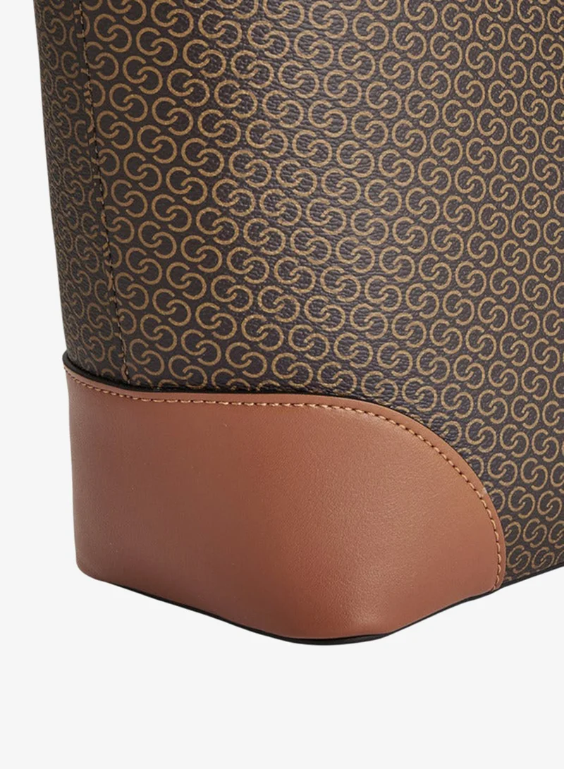 Celeste TAN Women Monogram Print Tote Bag with Double Handle and Zip Closure for Women | Best Price UAE