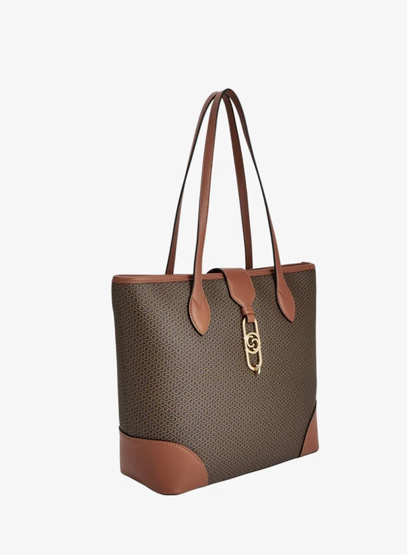 Celeste TAN Women Monogram Print Tote Bag with Double Handle and Zip Closure for Women | Best Price UAE