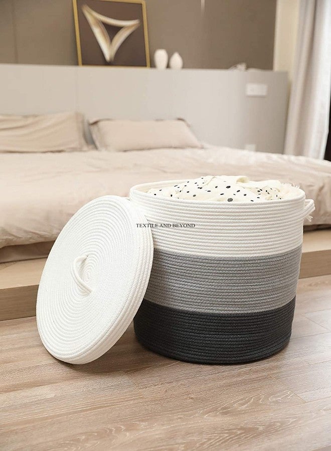Textile and Beyond سلة كبيرة من حبل الجوت من تيكستايل آند بيوند مع غطاء، متعددة الأغراض: رف كتب، منظم غسيل، منظم ألعاب، منظم هدايا - Image 3
