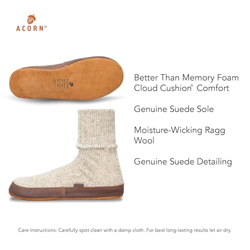 Acorn Unisex Slipper Socks, Flexible Cloud Cushion Footbed with a Suede Sole, Mid-Calf Length, Light Grey Ragg Wool, 13.5-14.5 US Men - Image 2