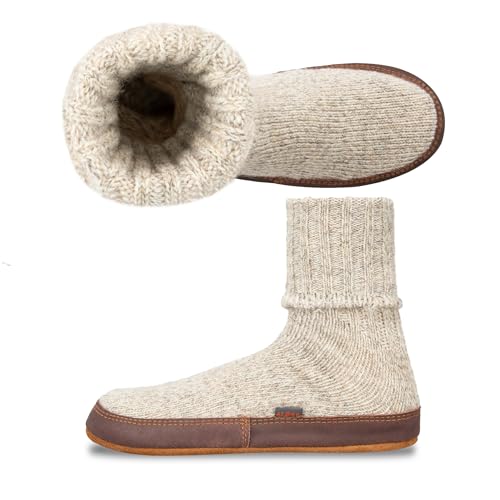 Acorn Unisex Slipper Socks, Flexible Cloud Cushion Footbed with a Suede Sole, Mid-Calf Length, Light Grey Ragg Wool, 13.5-14.5 US Men - Image 3