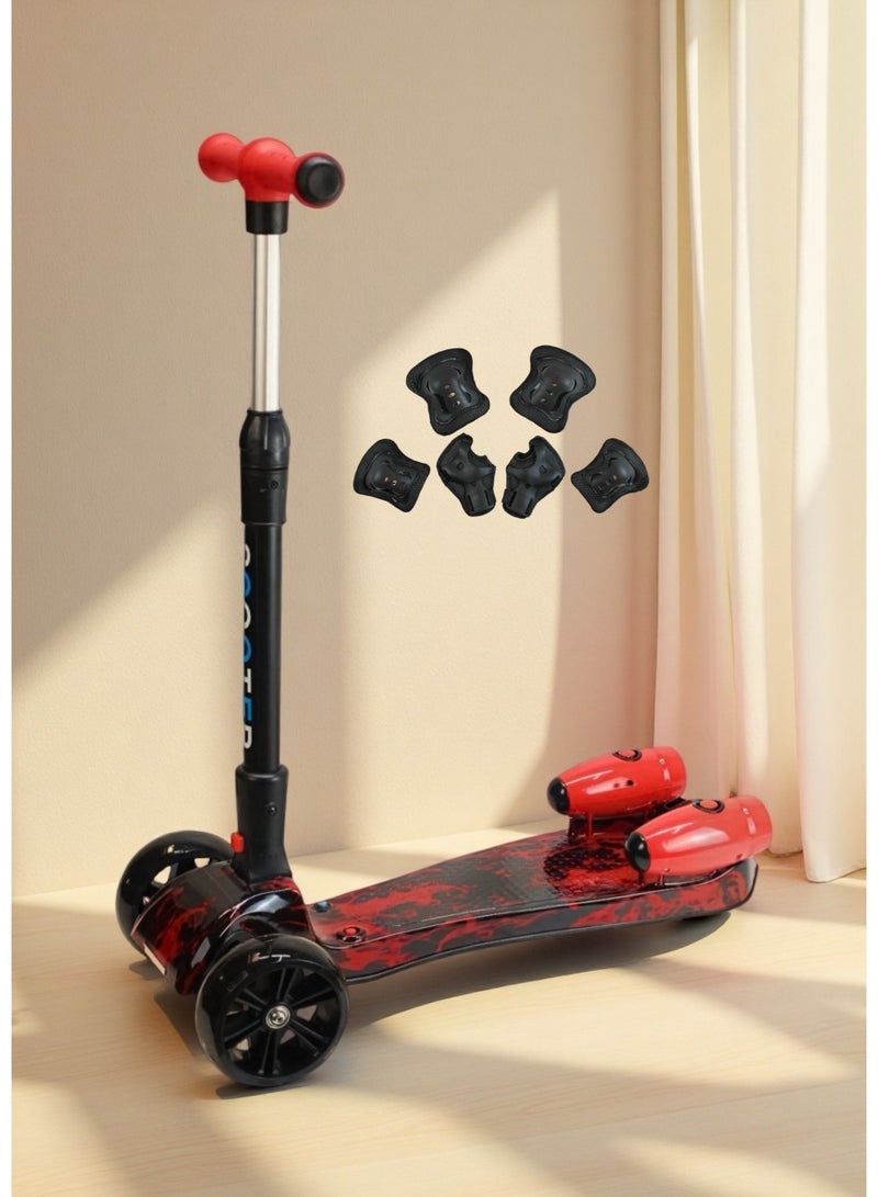 EASY FUTURE Kick Scooter for Kids 3-14 Years, 3-Wheel Design with Lean-to-Steer, LED Light Wheels, Bluetooth Music & Water Spray for Smoke Effect – Fun & Safe Outdoor Ride Including Protective Gear Set - Image 1