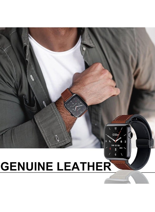 Beyond Magnetic Leather Watch Band for Apple Watch Ultra, 49mm 45mm 44mm 42mm, Magnetic Buckle Replacement Genuine Leather Strap for Apple Watch (Brown) - Image 4