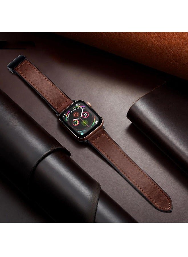 Beyond Magnetic Leather Watch Band for Apple Watch Ultra, 49mm 45mm 44mm 42mm, Magnetic Buckle Replacement Genuine Leather Strap for Apple Watch (Brown) - Image 5