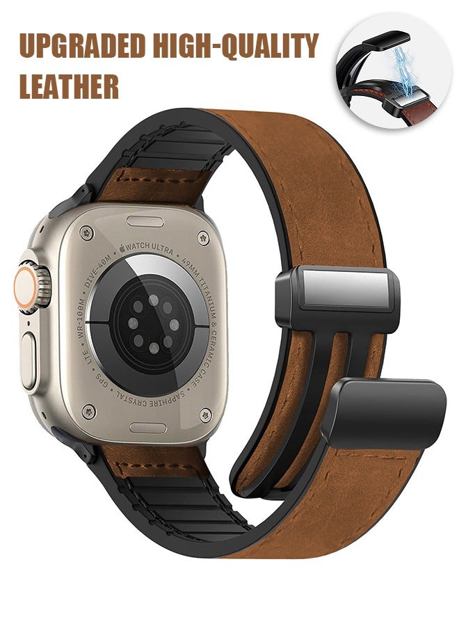Beyond Magnetic Leather Watch Band for Apple Watch Ultra, 49mm 45mm 44mm 42mm, Magnetic Buckle Replacement Genuine Leather Strap for Apple Watch (Brown) - Image 1