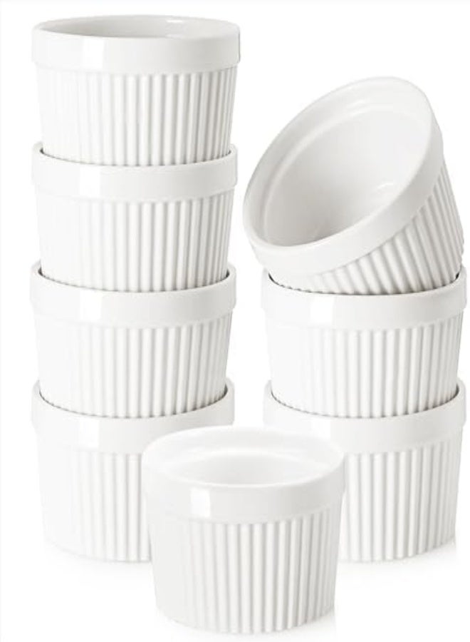 AKDC 6 Oz Ramekin Bowls,8 Pcs Bakeware Set For Baking And Cooking, Oven Safe Sleek Porcelain White Ramikins For Pudding, Creme Brulee, Custard Cups And Souffle Small Instant Table Tray - Image 1