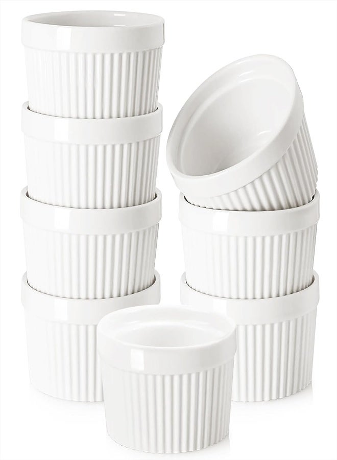 AKDC 6 Oz Ramekin Bowls,8 Pcs Bakeware Set For Baking And Cooking, Oven Safe Sleek Porcelain White Ramikins For Pudding, Creme Brulee, Custard Cups And Souffle Small Instant Table Tray - Image 3