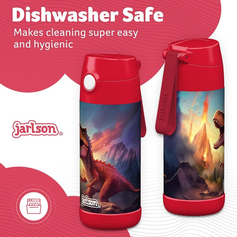 Jarlson قارورة ترمس أطفال جارلسون شارلي 350 مل [مع قشة] قارورة فولاذية مقاومة للصدأ – ترمس للأطفال والبنات – تحافظ على البرودة – خالية من BPA – مثالية للمدرسة والرياضة والسفر (ديناصور 2.0) - Image 3