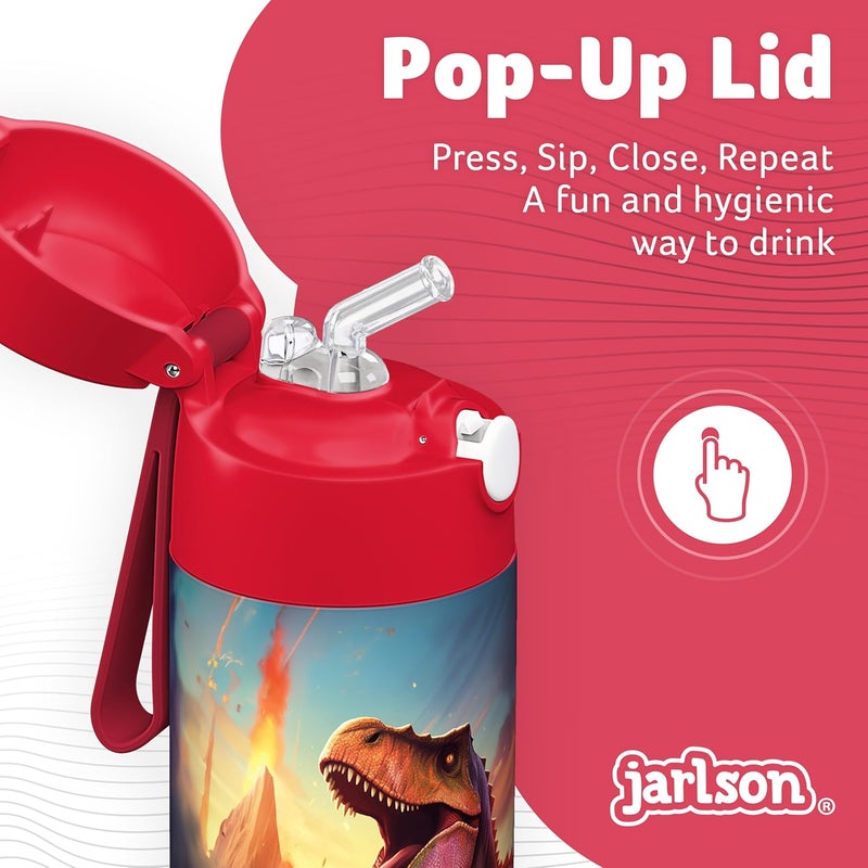 Jarlson قارورة ترمس أطفال جارلسون شارلي 350 مل [مع قشة] قارورة فولاذية مقاومة للصدأ – ترمس للأطفال والبنات – تحافظ على البرودة – خالية من BPA – مثالية للمدرسة والرياضة والسفر (ديناصور 2.0) - Image 4