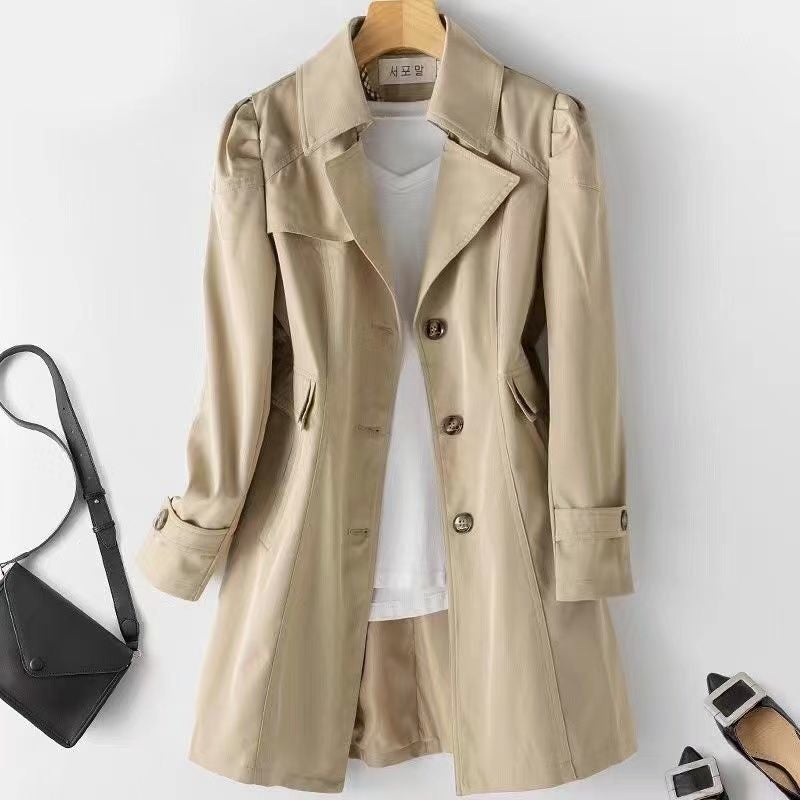 Womens Spring Autumn 2023 New Slimming Windbreaker Smooths Your Silhouette Korean Style Elegant Dual Row Buckle Petite Medium L Khaki  - Image 1