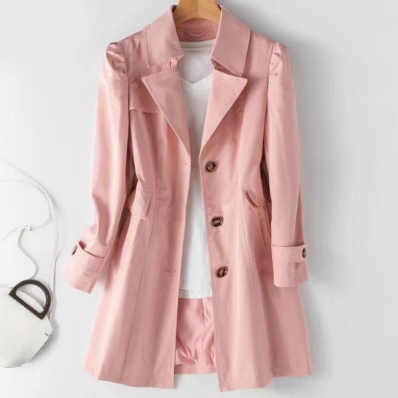 Womens Spring Autumn 2023 New Slimming Windbreaker Smooths Your Silhouette Korean Style Elegant Dual Row Buckle Petite Medium L Khaki  - Image 2