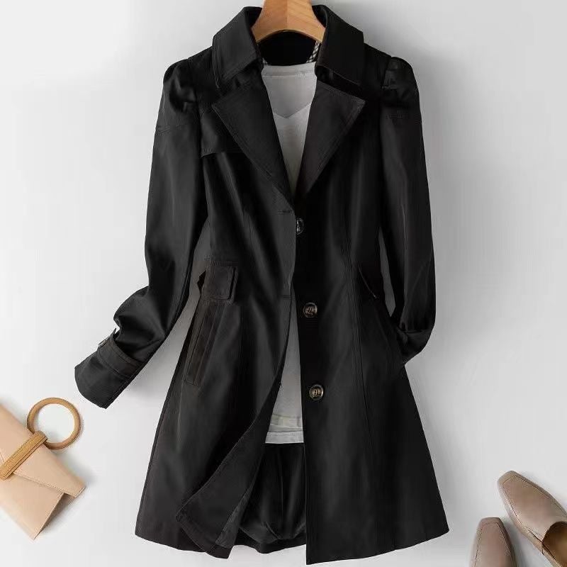 Womens Spring Autumn 2023 New Slimming Windbreaker Smooths Your Silhouette Korean Style Elegant Dual Row Buckle Petite Medium L Khaki  - Image 4