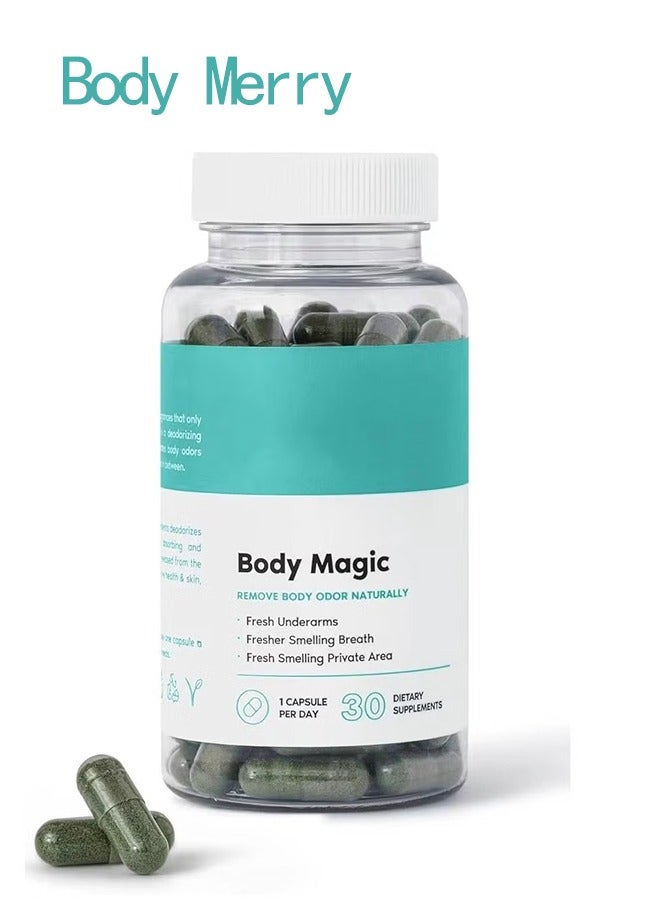 بودي ميري كبسولات الكلوروفيل للجسم السحرية ، تزيل رائحة الجسم بشكل طبيعي 30 كبسولة سريعة المفعول - Image 1