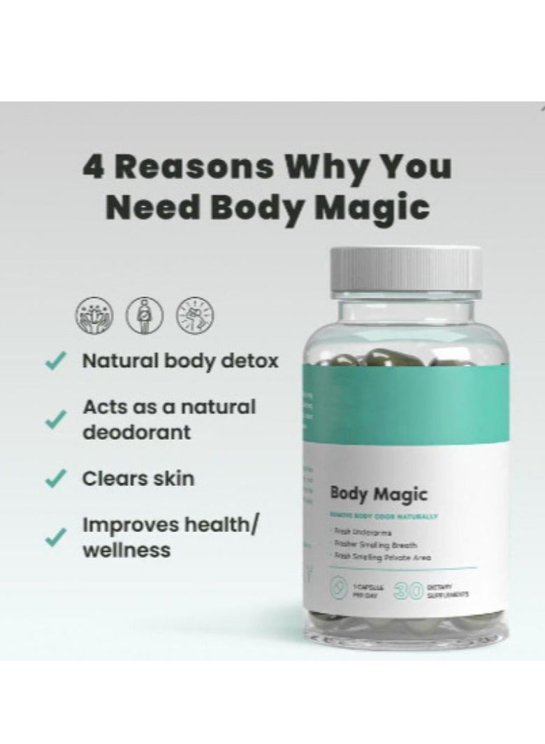 بودي ميري كبسولات الكلوروفيل للجسم السحرية ، تزيل رائحة الجسم بشكل طبيعي 30 كبسولة سريعة المفعول - Image 2