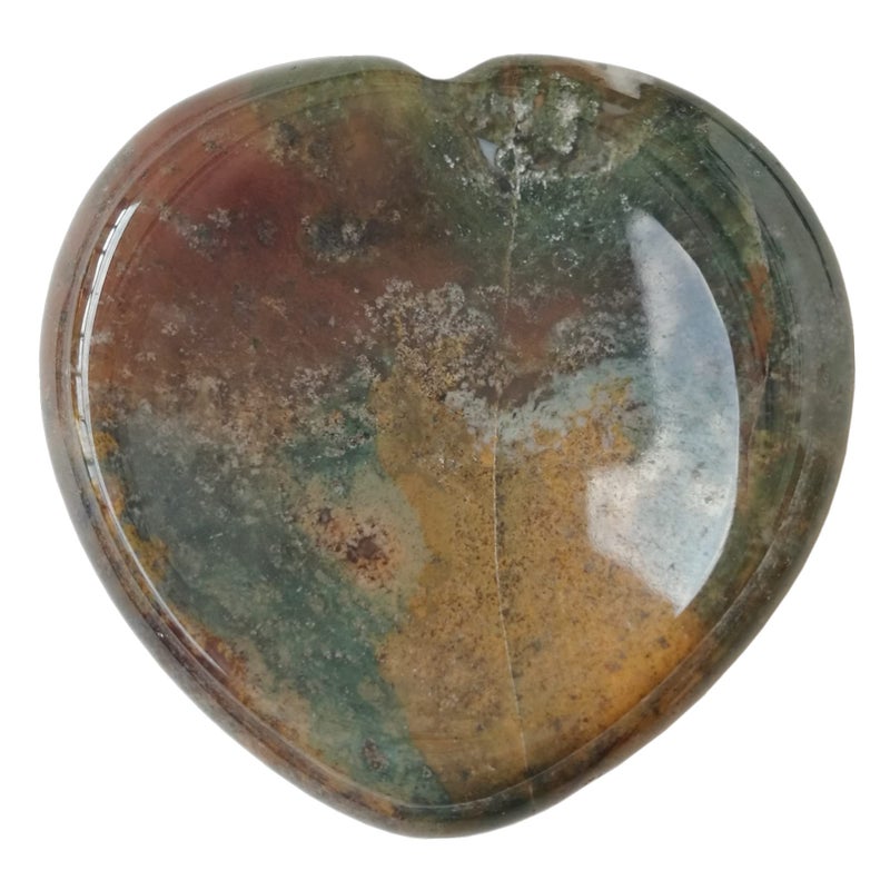 Bacatgem Natural Ocean Jasper Heart Chakra Thumb Worry StoneHand Carved Healing Crystal Shaped Stone for Anxiety Stress Relief Meditation
