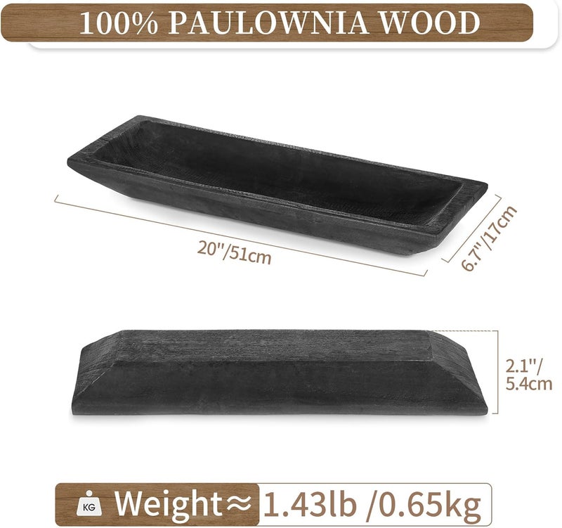 Hanobe Decorative Wood Dough Bowl Large Long Wooden Centerpiece Table Decorations Natural Candle Holder Tray Decor Rustic Unfinished Centerpieces for Dining Room Kitchen Fruit Bowls Black - Image 4