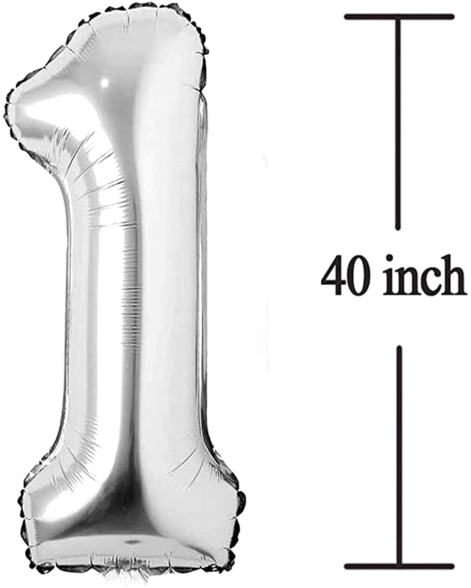Flavouredlove 40inches one Foil Number Air or Helium Balloon Party Decoration Silver Pack of 1 | 1 Year No. Balloons Birthday/Anniversary (Silver 1) - Image 2