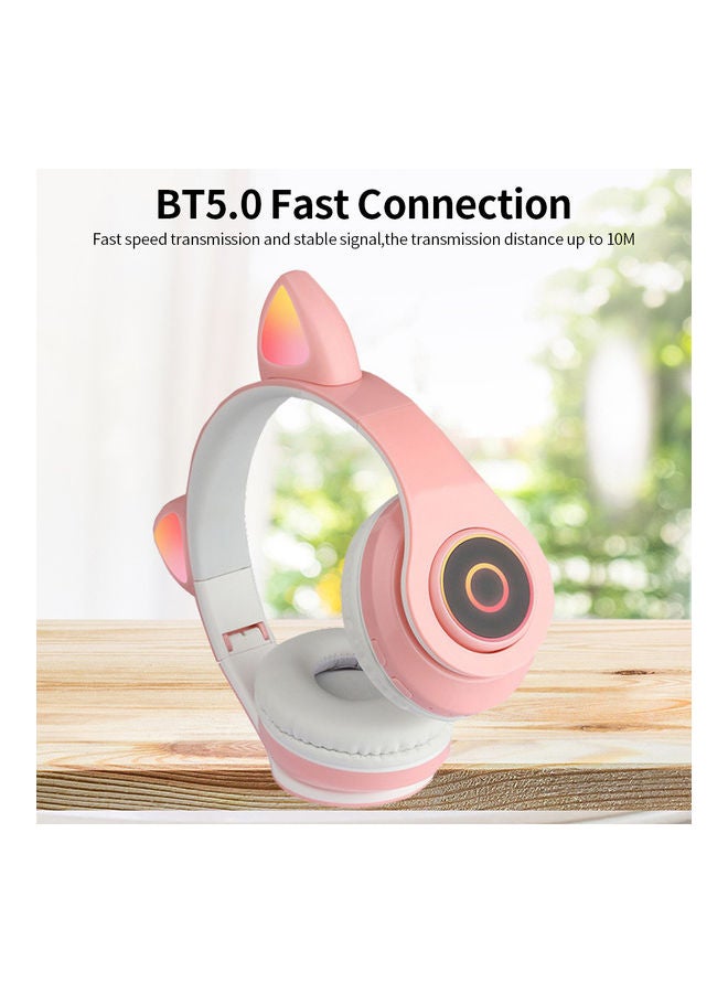Cat Design On-Ear Bluetooth Headphones With Mic Pink - Image 3