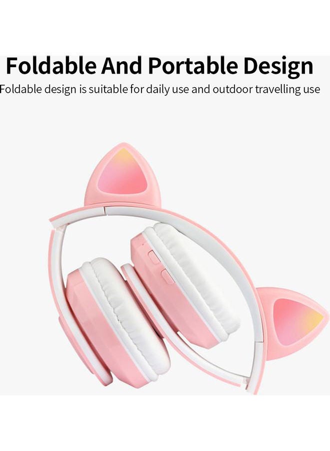 Cat Design On-Ear Bluetooth Headphones With Mic Pink - Image 5