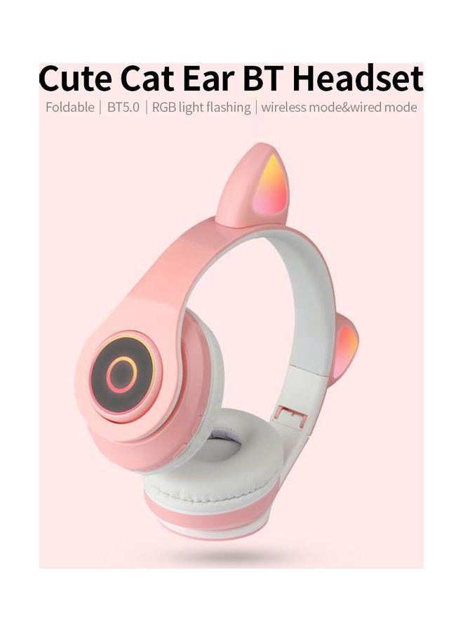 Cat Design On-Ear Bluetooth Headphones With Mic Pink - Image 4