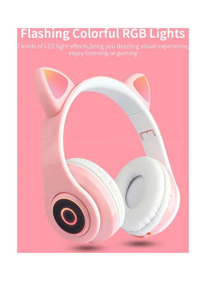 Cat Design On-Ear Bluetooth Headphones With Mic Pink - Image 2