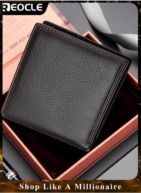 Men's Leather Wallets with Large Capacity & Multiple Card Slots & Multi-functional Zip Coin Pocket & Simple Appearance & Retro Business Style