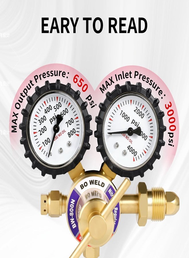 BOWELD BO WELD Nitrogen Regulator with 0-800 PSI, CGA580 Inlet Connection and 1/4'' Male Flare Outlet Connection Gauges，Nitrogen Tank Regulator with 5Ft Refrigeration Hose - Image 2