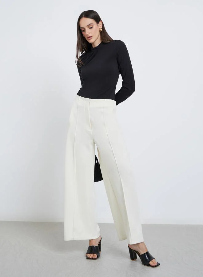 ستايلي Styli Women Black Mock Neck Pleat-Front Blouse