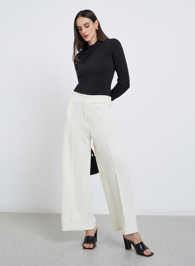 Styli Women Black Mock Neck Pleat-Front Blouse - Image 2