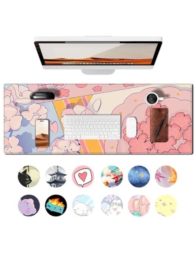 PEPYJAN Anime Cherry Blossom Gaming Mouse Pad Japanese Sakura Style Large Desk Mat, 31.5x11.8 Inch Mousepad Extended Non-Slip Rubber Base Keyboard Mat with Stitched Edges for Desk Home Office - Image 2