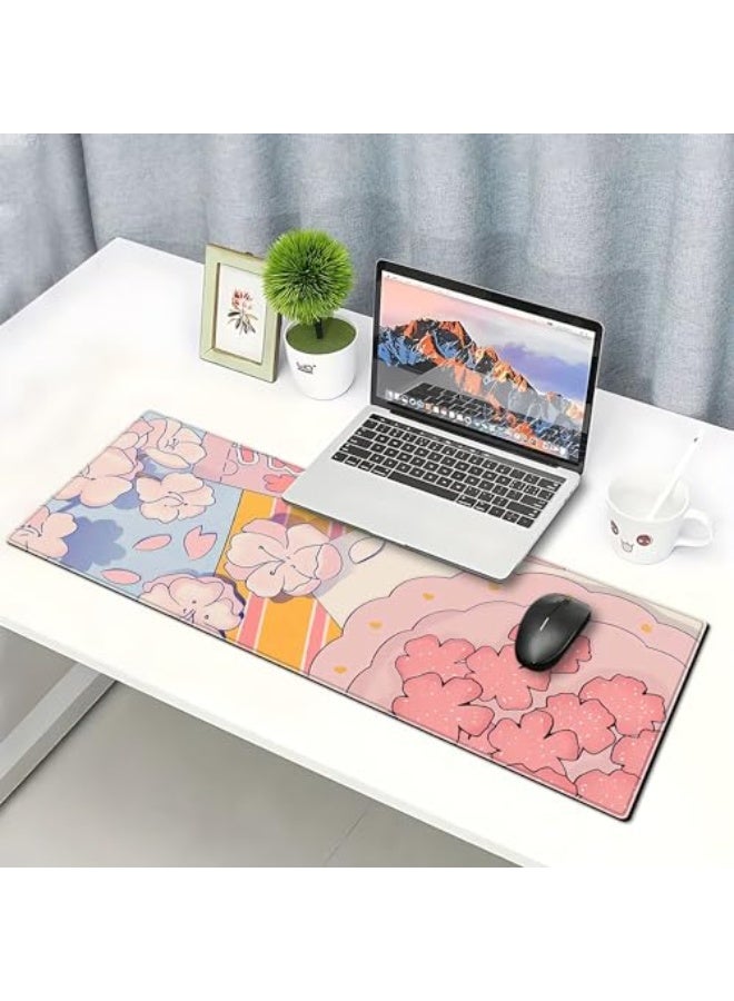 PEPYJAN Anime Cherry Blossom Gaming Mouse Pad Japanese Sakura Style Large Desk Mat, 31.5x11.8 Inch Mousepad Extended Non-Slip Rubber Base Keyboard Mat with Stitched Edges for Desk Home Office - Image 5