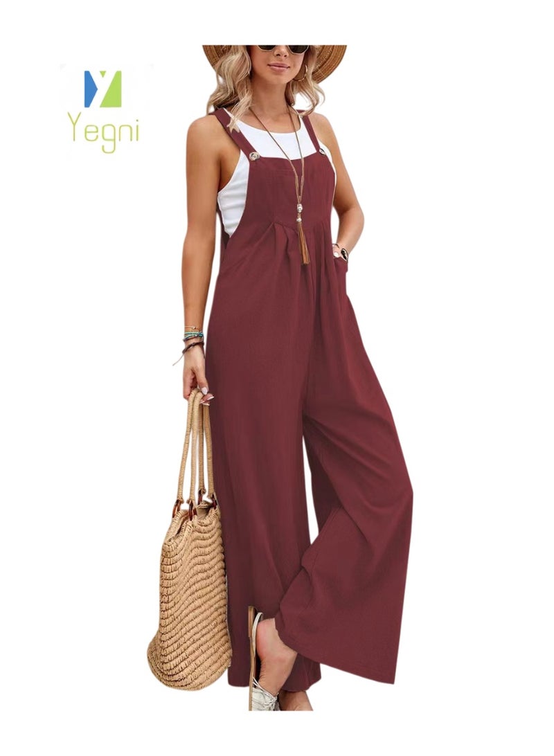 Yegni Fashionable women's solid color casual overalls - Image 1