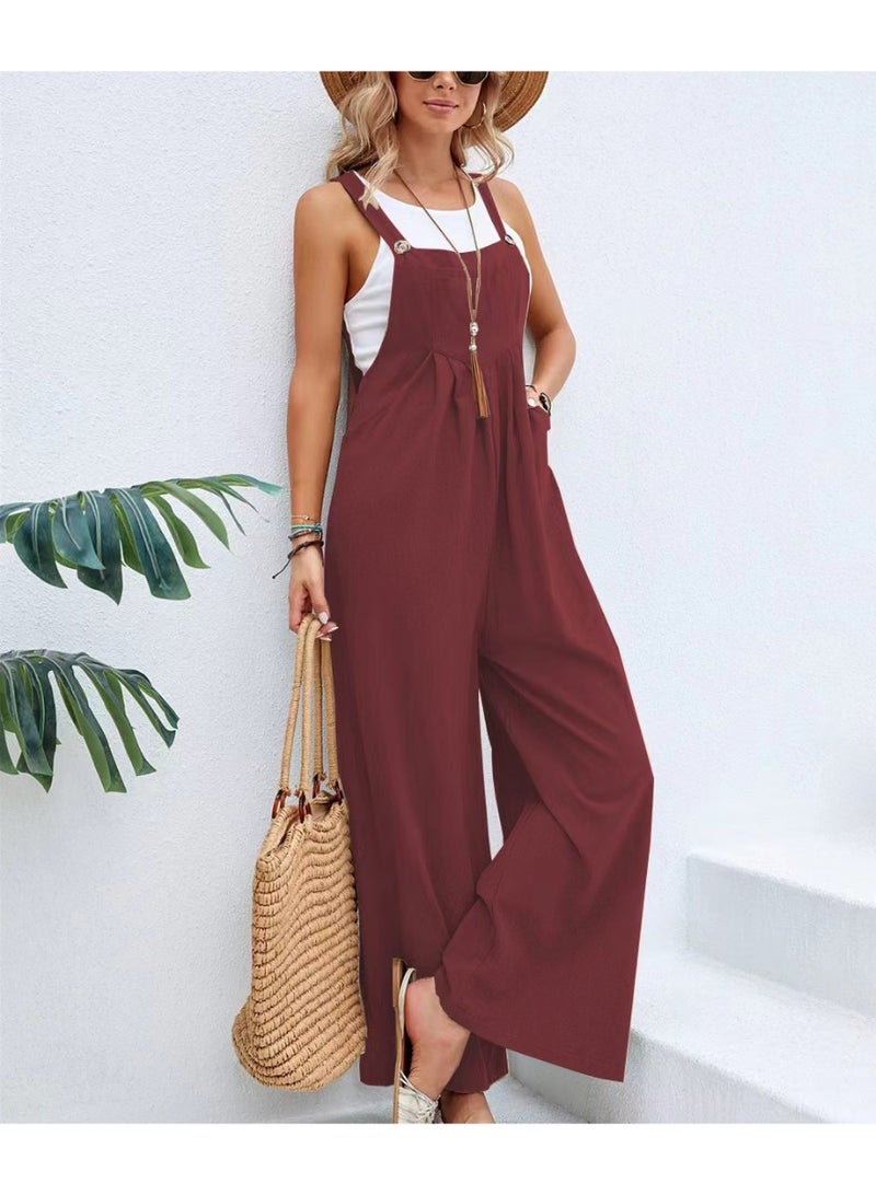 Yegni Fashionable women's solid color casual overalls - Image 4