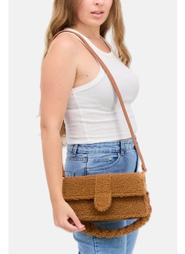 Moda Luxe Women Faux Fur Satchels Bag 16 H x 27 L x 8 W cm, Brown  - Image 2