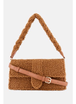 Moda Luxe Women Faux Fur Satchels Bag 16 H x 27 L x 8 W cm, Brown  - Image 1