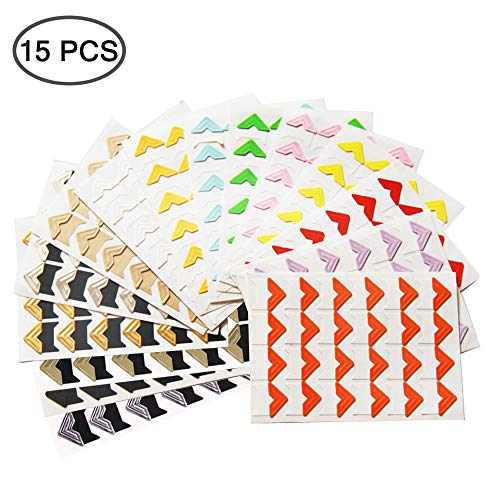 FineGood 15 Sheets Photo Mounting Corners, FineGood Self Adhesive Paper Picture Sticker for DIY Scrapbook Album Diary Personal Organizer Notebook - 14 Colors - Image 2